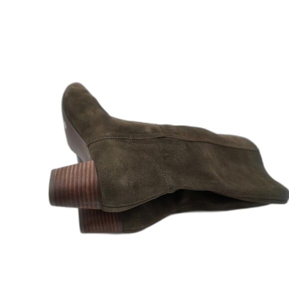 Lucky Brand Zaahira Suede Stacked Heel Ankle Boots Dark Moss Oiled Suede Sz 9/40 - Picture 6 of 9